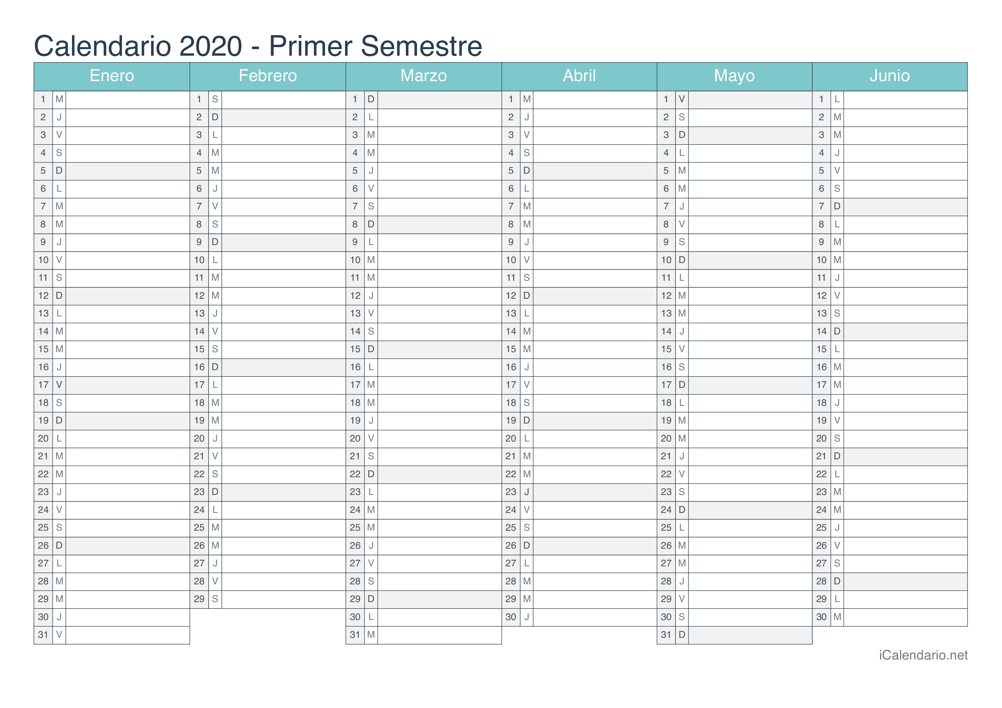 Calendario 2020 En Blanco Para Imprimir Calendario En Blanco