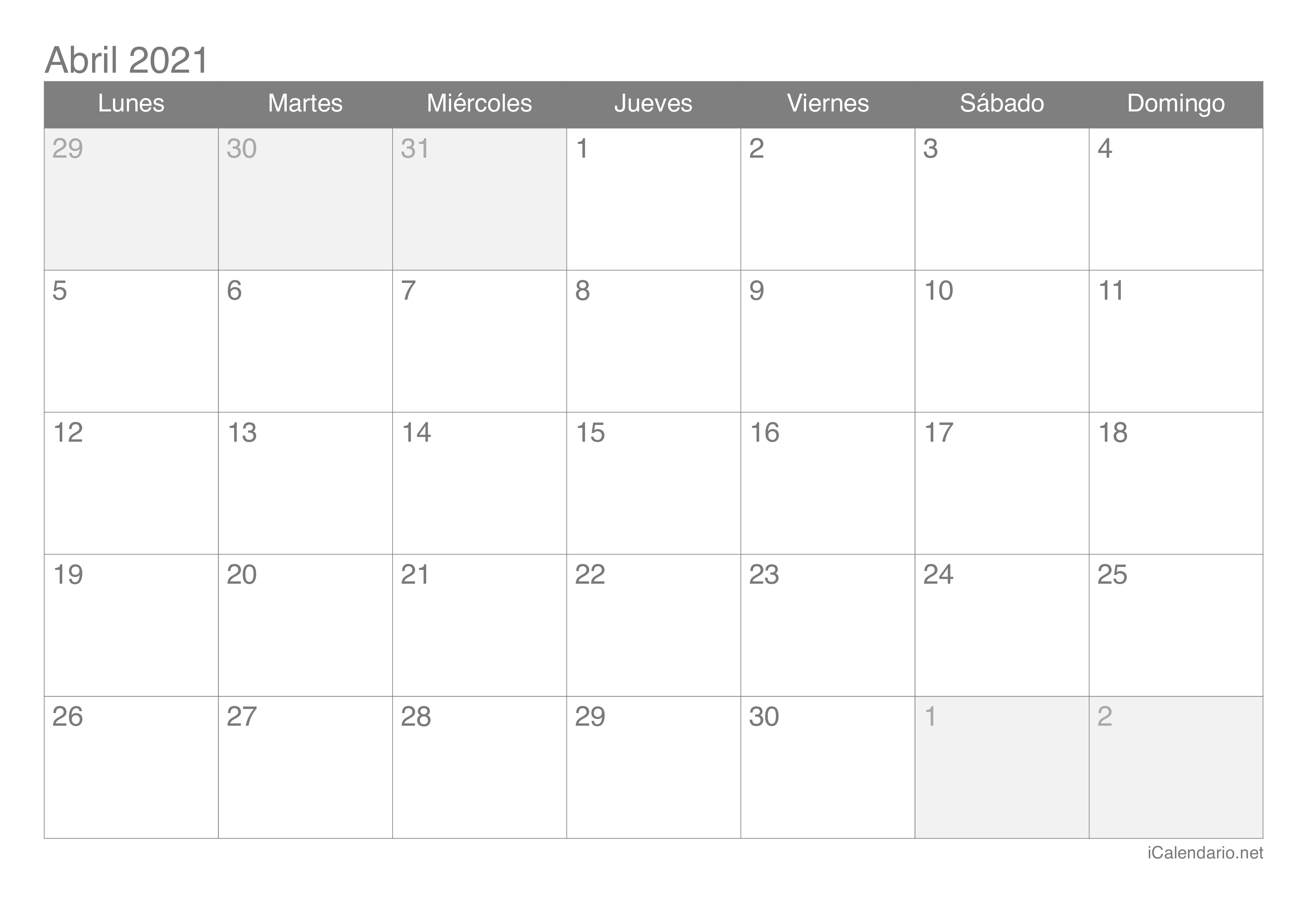 calendario mes abril 2021 Calendario Abril 2021 Para Imprimir Icalendario Net calendario mes abril 2021