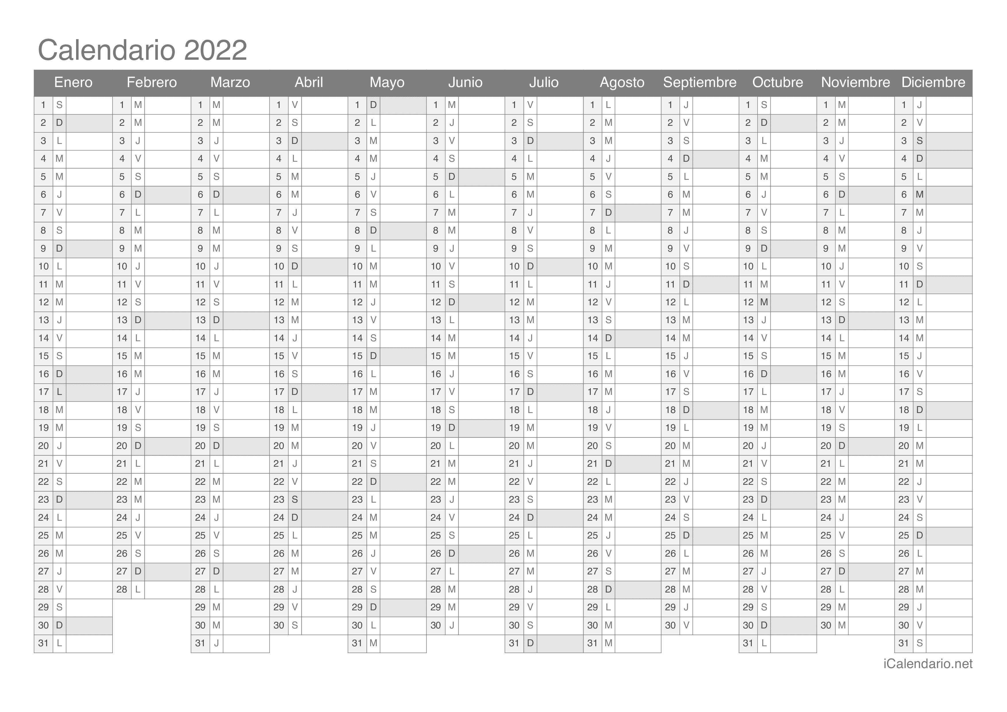 Calendario 2022 Por Mes Calendario 2022 para imprimir - iCalendario.net