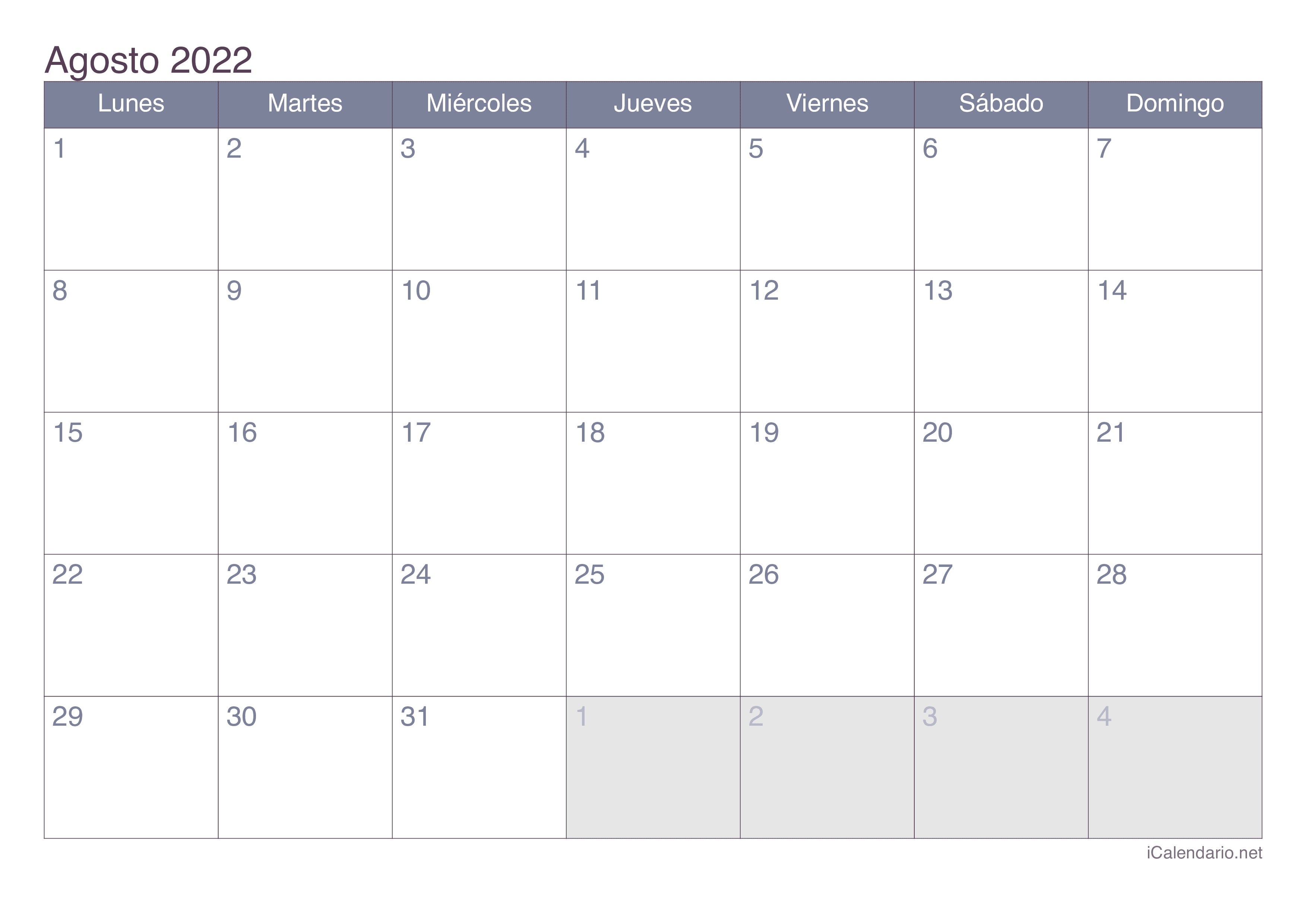 Calendario Mensual Agosto 2022 Para Imprimir Pdf - IMAGESEE