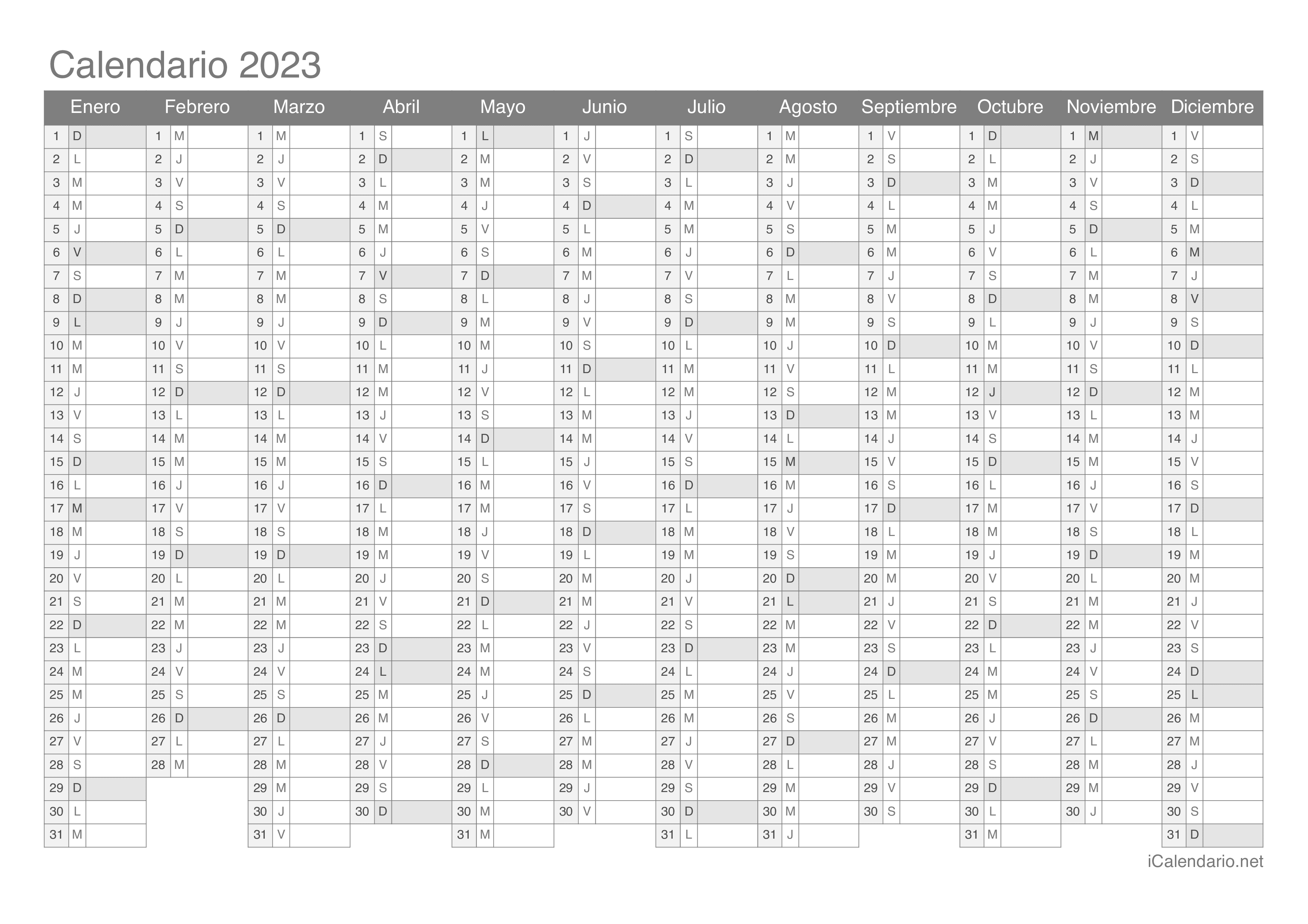 Calendario 2023 Para Imprimir