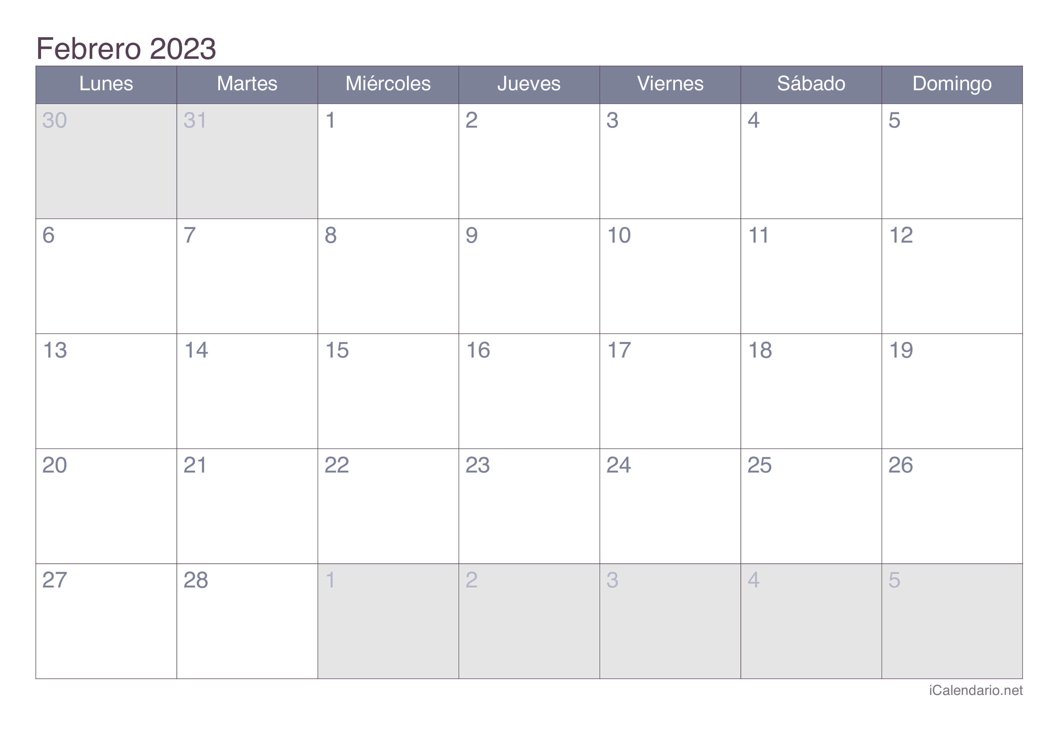 Calendario De Febrero 2023 Para Imprimir Gratis - IMAGESEE